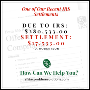 One of Our IRS Settlements - picture of Offer in Compromise